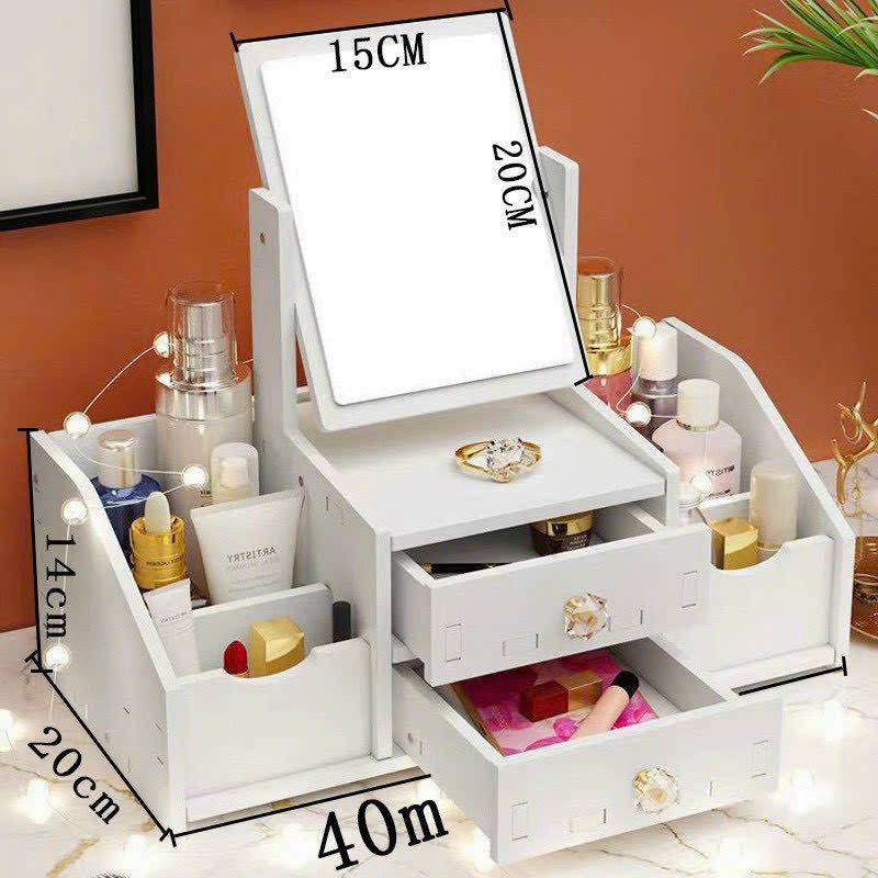 Kệ gỗ đựng mĩ phẩm có gương trang điểm tiện dụng