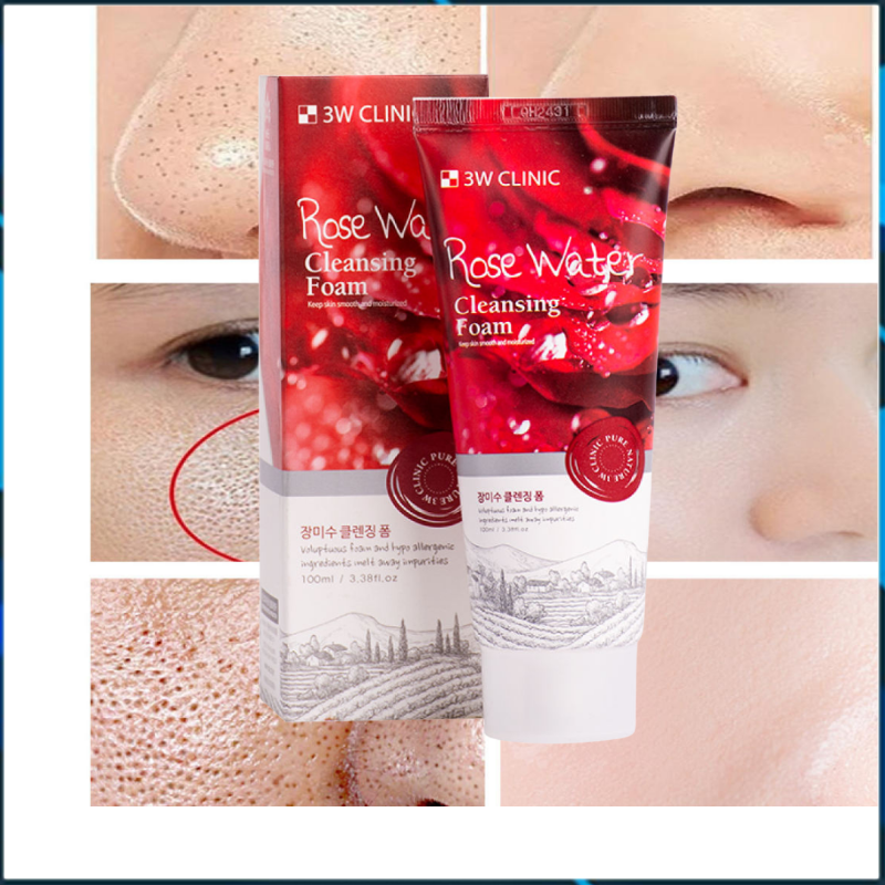 Sửa rửa mặt dưỡng ẩm trắng da hoa hồng 3W Clinic hàn Quốc