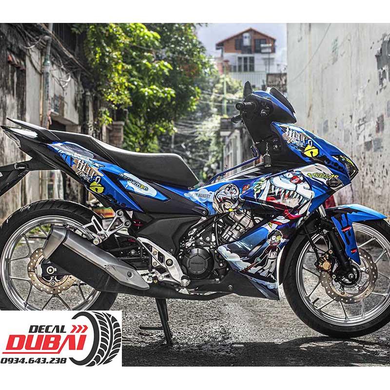 Tem Xe Winner X Thiết Kế Doraemon Monster Xanh Bạc Đen