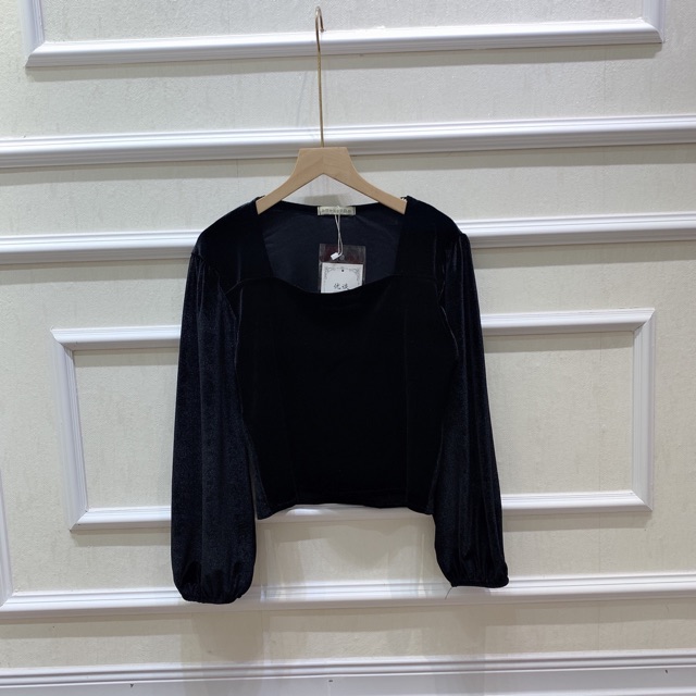 Áo Nhung Cổ Vuông, Áo Cup Ngực Tay Phồng Tiểu Thư Siêu Xinh