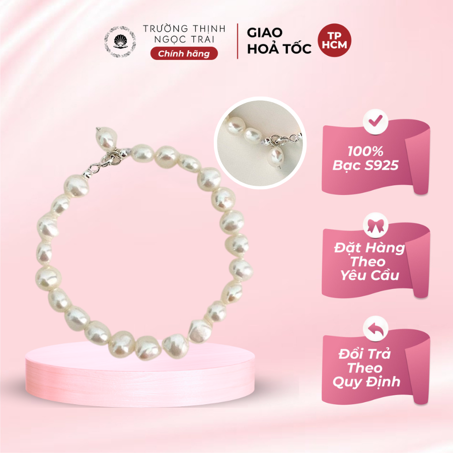 Vòng Tay Ngọc Trai Dẹt Nước Ngọt Tự Nhiên Màu Trắng Lắc Tay Ngọc Trai Thật Dễ Thương - Ngọc Trai Trường Thịnh