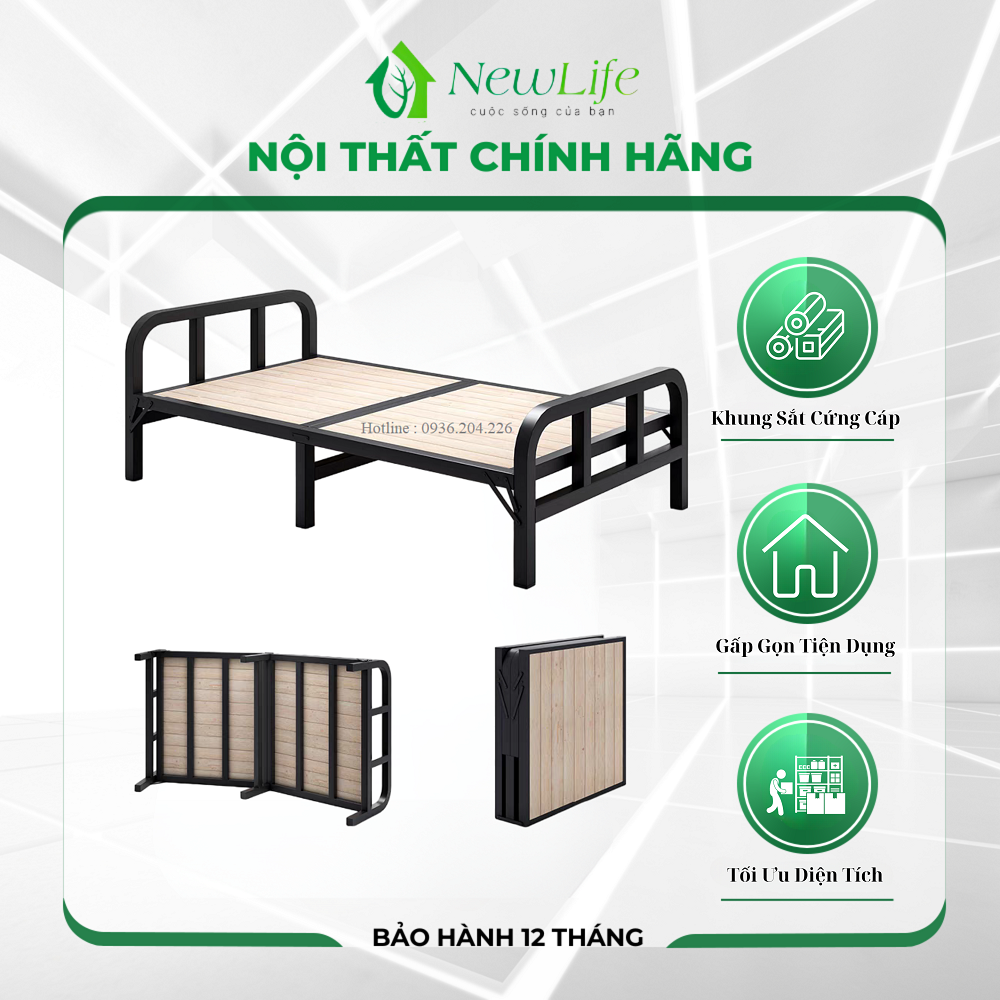 Giường ngủ gỗ thông khung sắt xếp gọn tiện dụng, giường gỗ gấp gọn khung sắt có nhiều kích thước chiều ngang