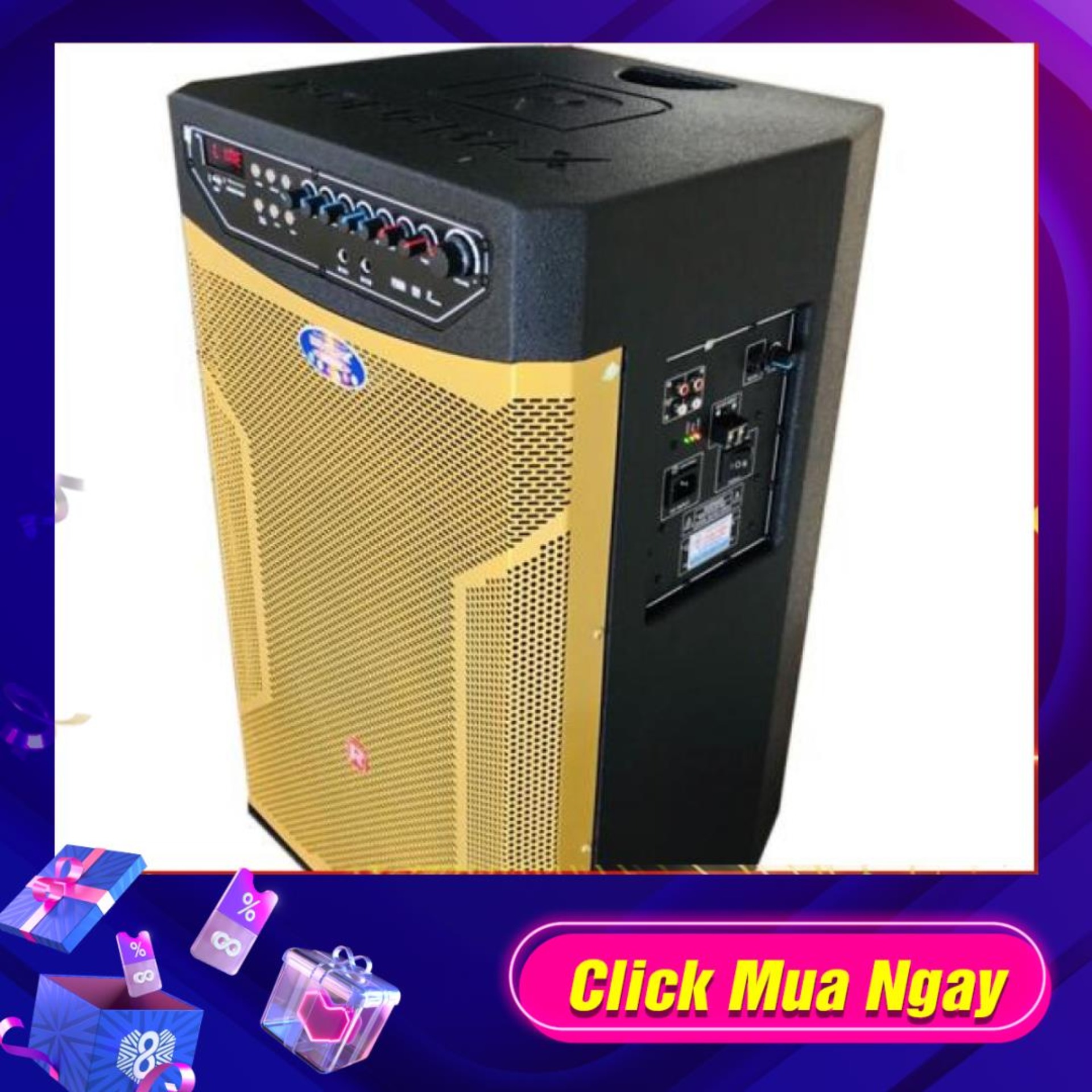 Loa kéo Ronamax MO15, MT15, KMJ15 loa karaoke di động thùng gỗ bass loa 4 tấc công suất đỉnh 600W, kèm 2 micro không dây Uhf, Pin AA, chống lăn micro