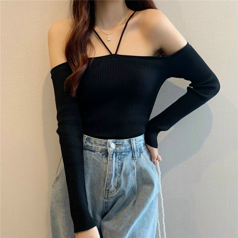 Áo trễ vai tay dài, áo trễ vai đan dây