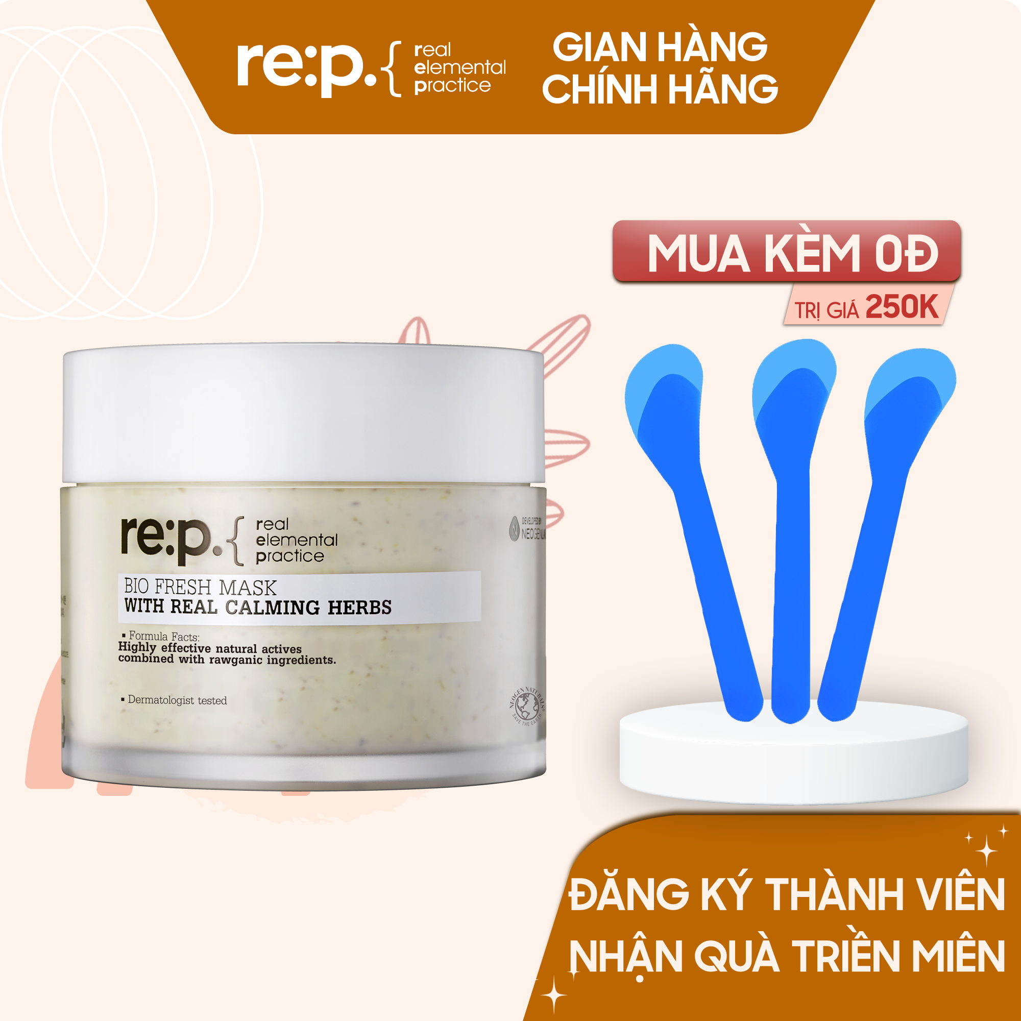 Mặt Nạ Đất Sét Hoa Cúc Rep Giảm Viêm, Kiềm Dầu Dành Cho Da Nhạy Cảm RE:P Bio Fresh Mask With Real Calming Herbs 130g