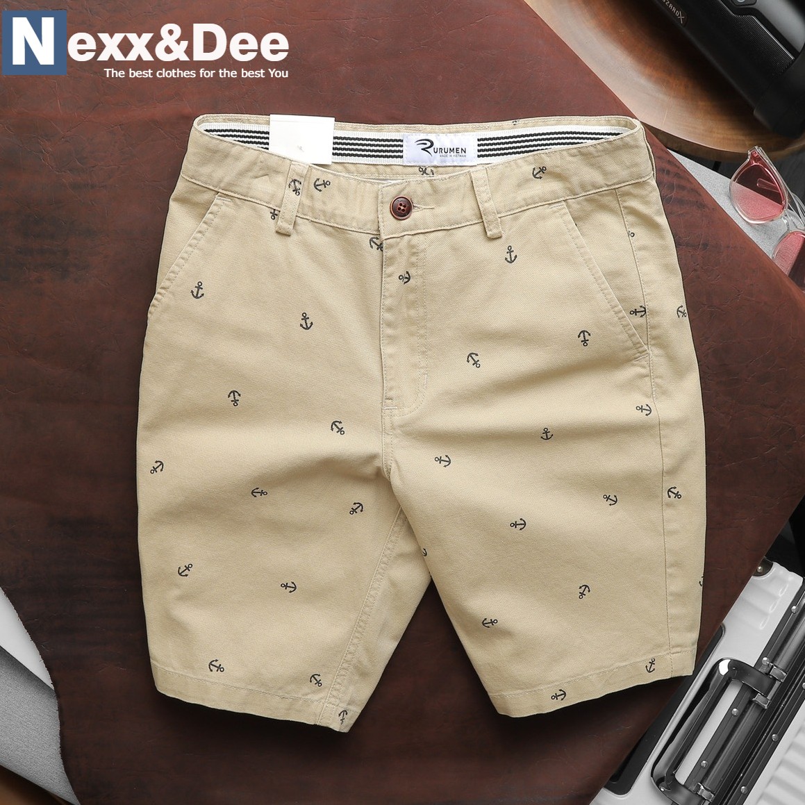Quần short kaki nam chấm bi họa tiết Nexx&Dee chinos dáng regular fit phù hợp thể thao trẻ trung niên QS02