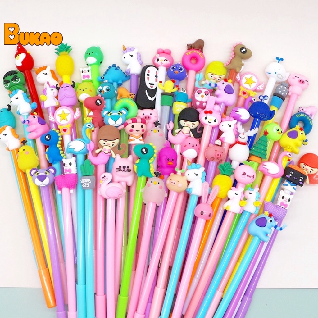Set 10 cây bút mực xanh đầu thú cute mực tím mix mẫu không trùng Bukao