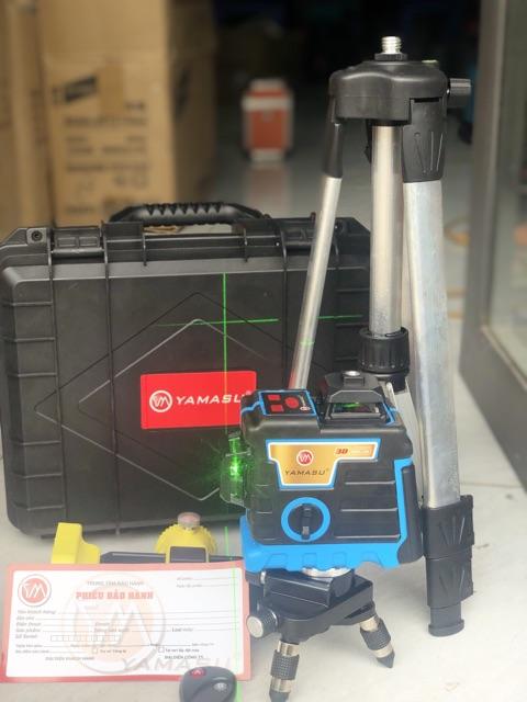 Máy laser cân mực bắn cốt YAMASU 12 tia xanh laze có điều khiển, kính, sạc, chân máy, hộp sắt xịn