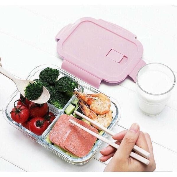 [HOT 2020]  Hộp thuỷ tinh Red Cherry loại 1000ml chia 3 ngăn- hộp thủy tinh chịu nhiệt  - không bám mùi-khonng bám bẩn – dùng được lò vi sóng, lò nướng, máy rửa bát (chén) – Minhhanh588