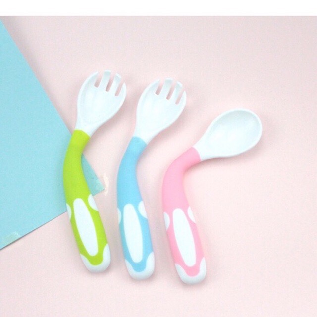 [HÀNG XUẤT] Bộ Thìa Dĩa Uốn Cong Tập Xúc Cho Bé