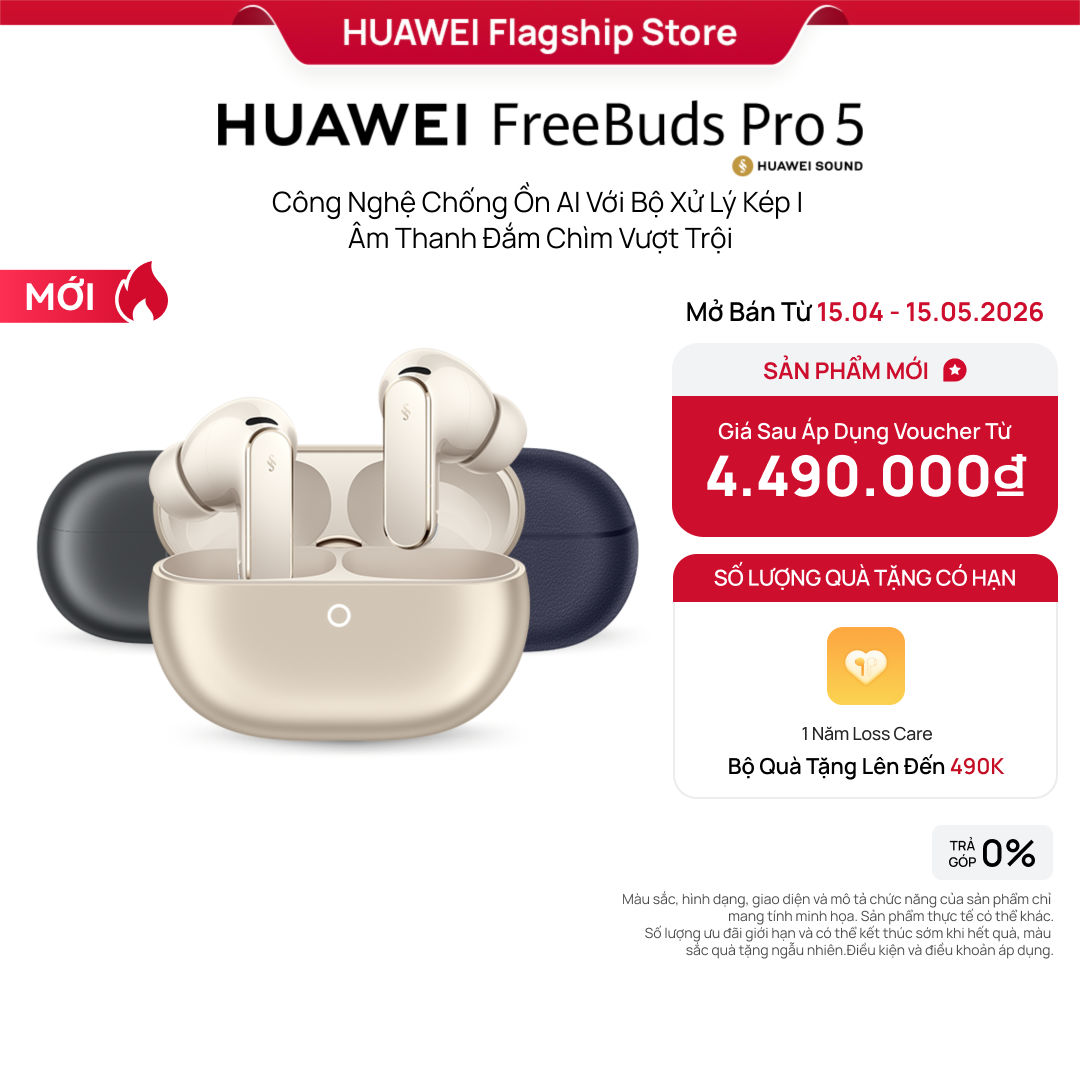 Tai Nghe HUAWEI FreeBuds Pro 5 | Công Nghệ Chống Ồn AI Với Bộ Xử Lý Kép | Âm Thanh Đắm Chìm Vượt Trội