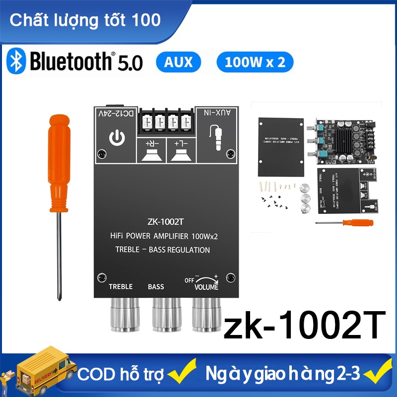 ZK-1002T HIFI 2.0 Kênh AUX / Bluetooth-Tương thích 5.0 TPA3116D2 Mô-đun âm thanh 100Wx2 Bảng mạch khuếch đại loa siêu trầm âm thanh nổi