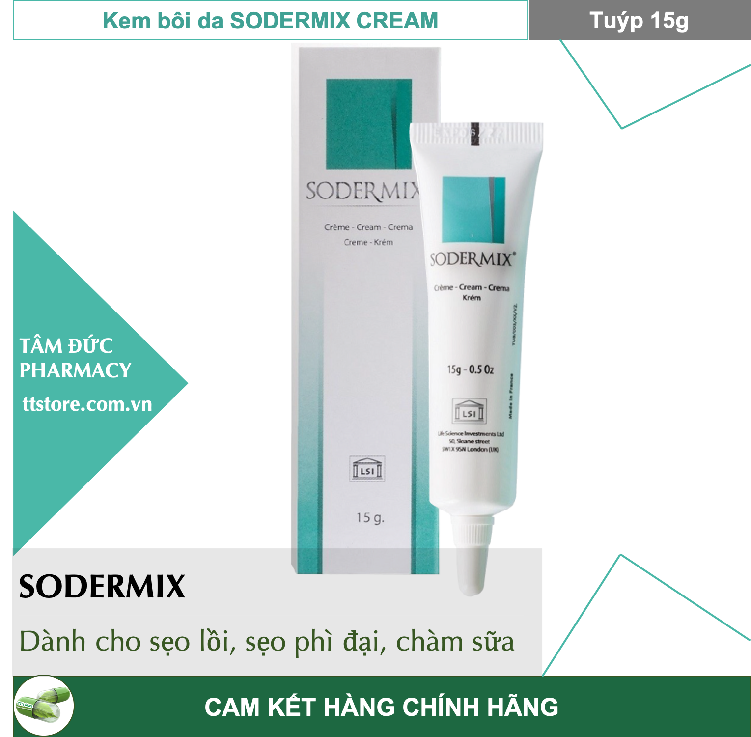 [HCM]Sodermix Cream 15g - Kem dùng cho sẹo lồi sẹo phì đại chàm