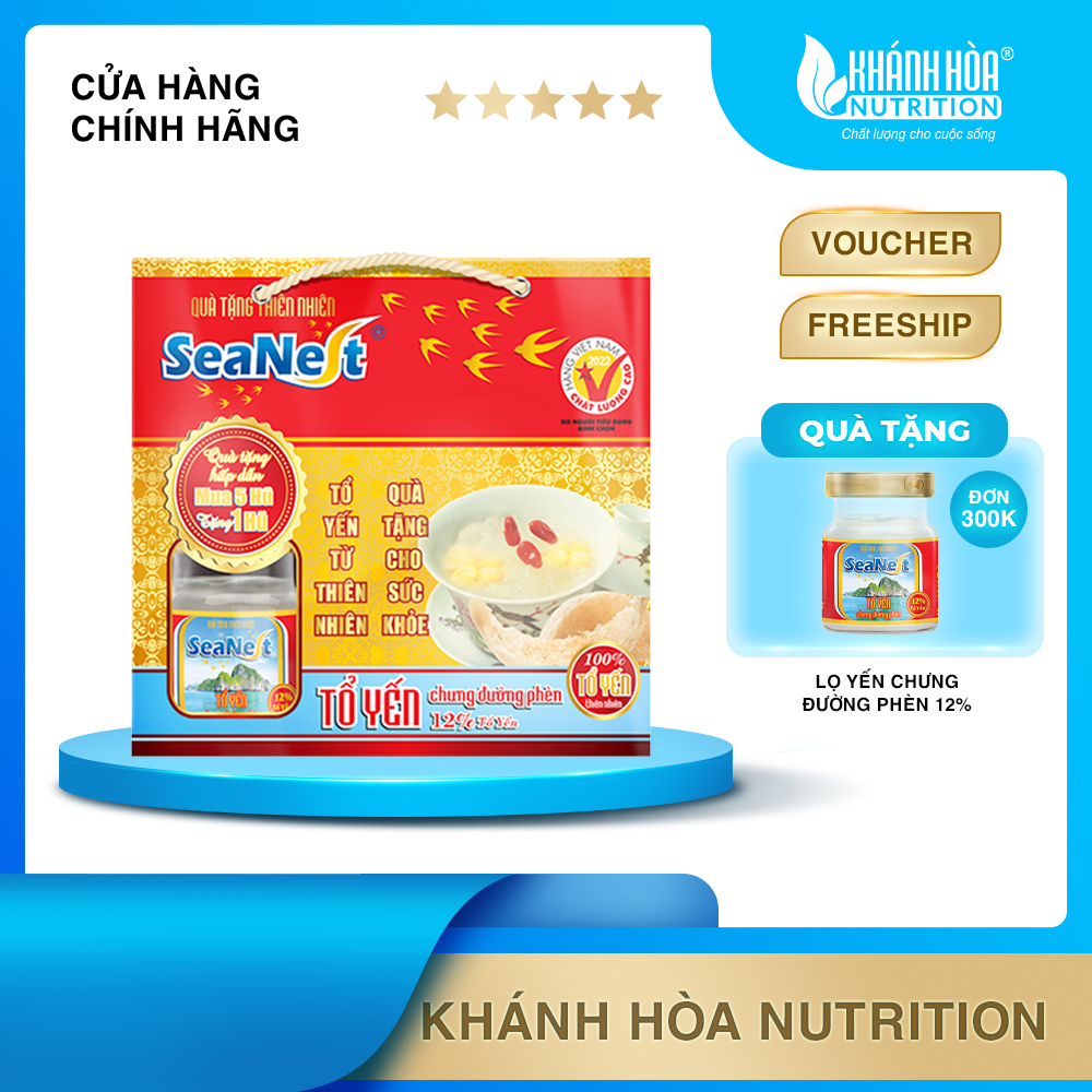 Nước Yến Sào Chưng Đường Phèn 12% Tổ Yến SeaNest - Khánh Hòa Nutrition - Block 5 Lọ Tặng 1 Lọ ( Lọ 70 Ml )