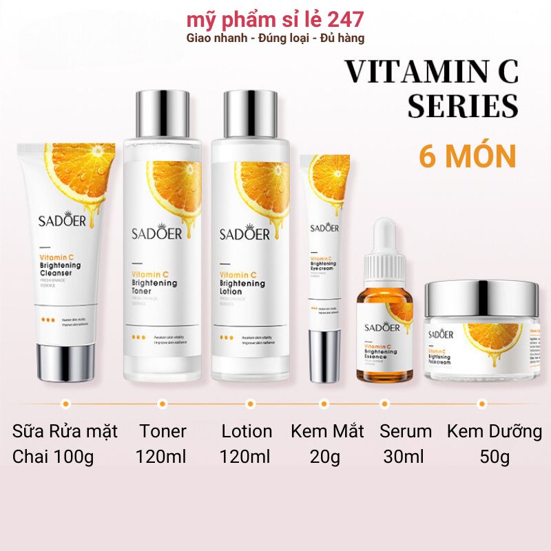 Combo dưỡng da mặt 6 món Vitamin C Sadoer Bộ chăm sóc da 6 món Sac06