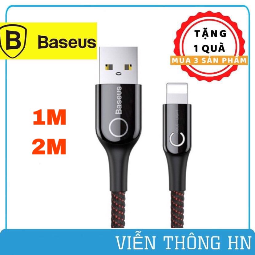 Dây sạc nhanh thông minh tự ngắt điện baseus cho iphone dài 1m 2m - cáp sạc lightning cho ip ipad có led bọc dù chống gập gãy