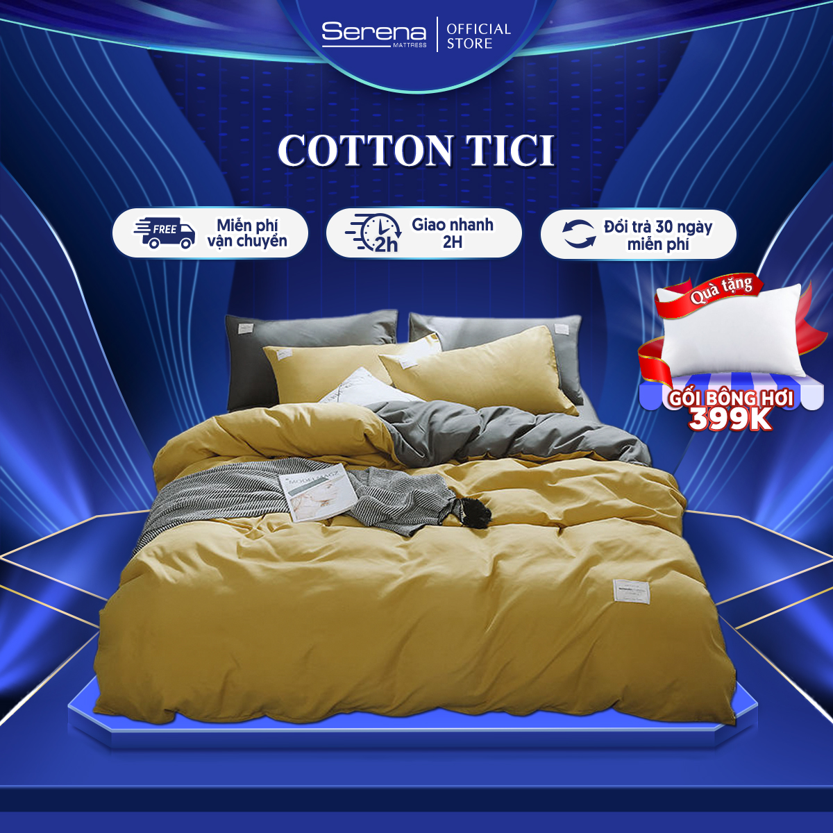 Combo chăn ga gối đệm cotton tici SERENA cao cấp - bộ chăn ga ra drap gối mền nệm đệm giường đẹp cotton 5 món khách sạn cao cấp 1m2 1m4 1m6 1m8 2m 2m2x2m