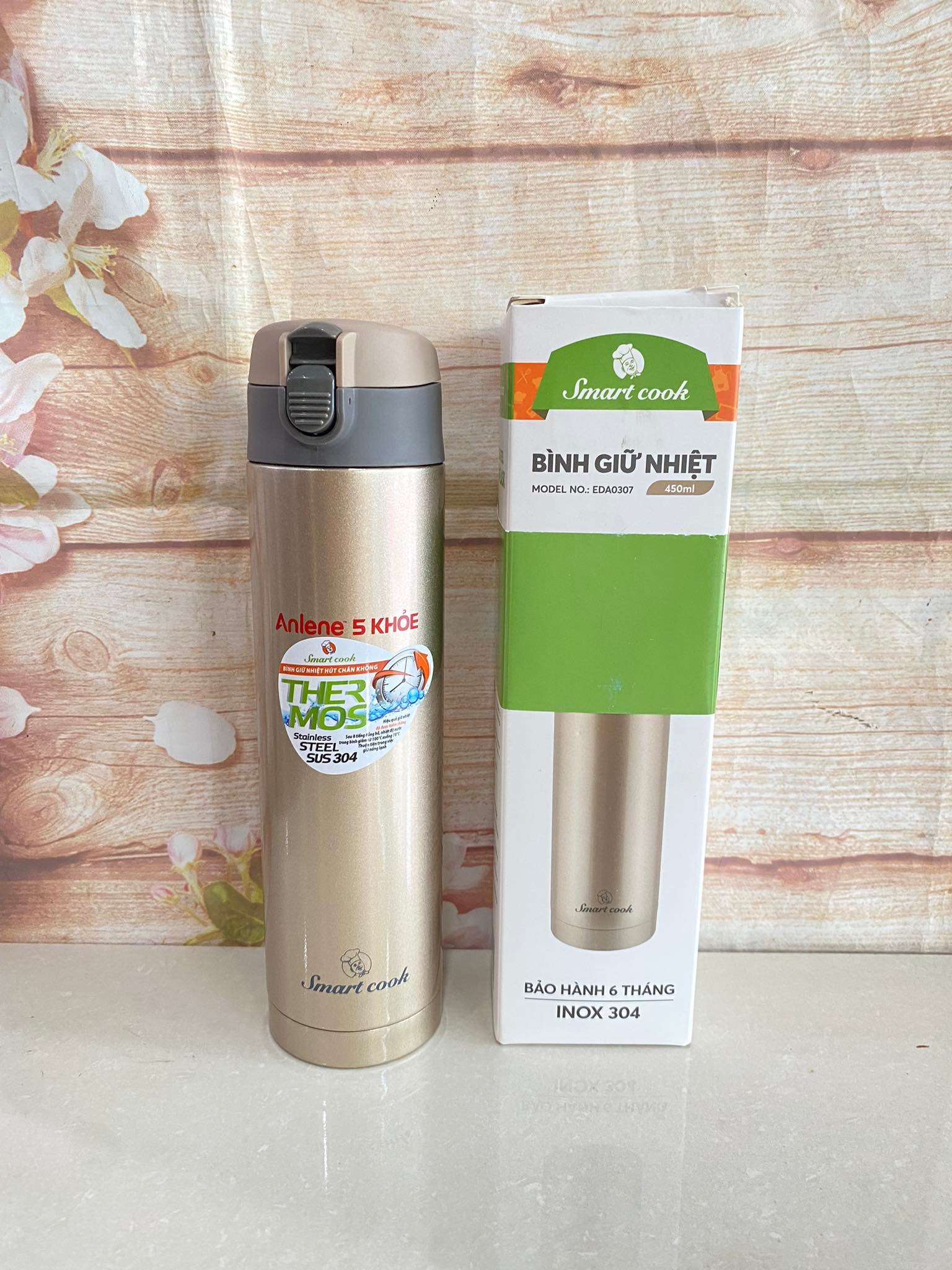 Bình giữ nhiệt smart cook inox 304 quà từ anlene 450ml