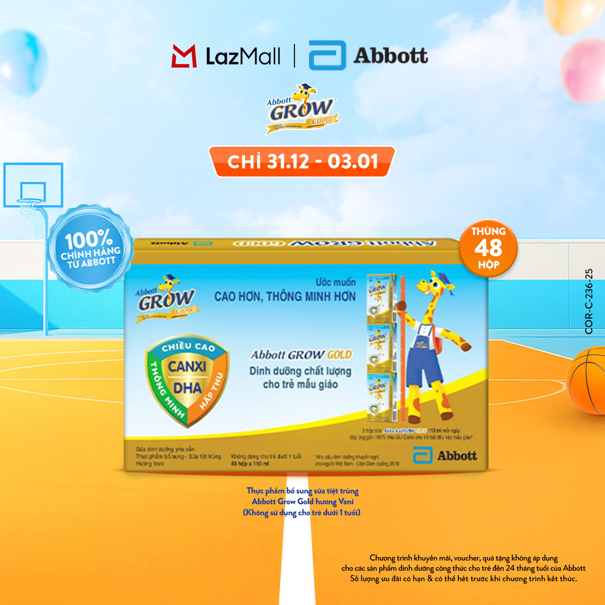   CHỈ 31.12-03.01 GIÁ TỐT MUA NGAY-SLCH  Thùng 48 hộp thực phẩm bổ sung sữa tiệt trùng pha sẵn Abbott Grow Gold hương Vani 110ml cho trẻ từ 1 tuổi 