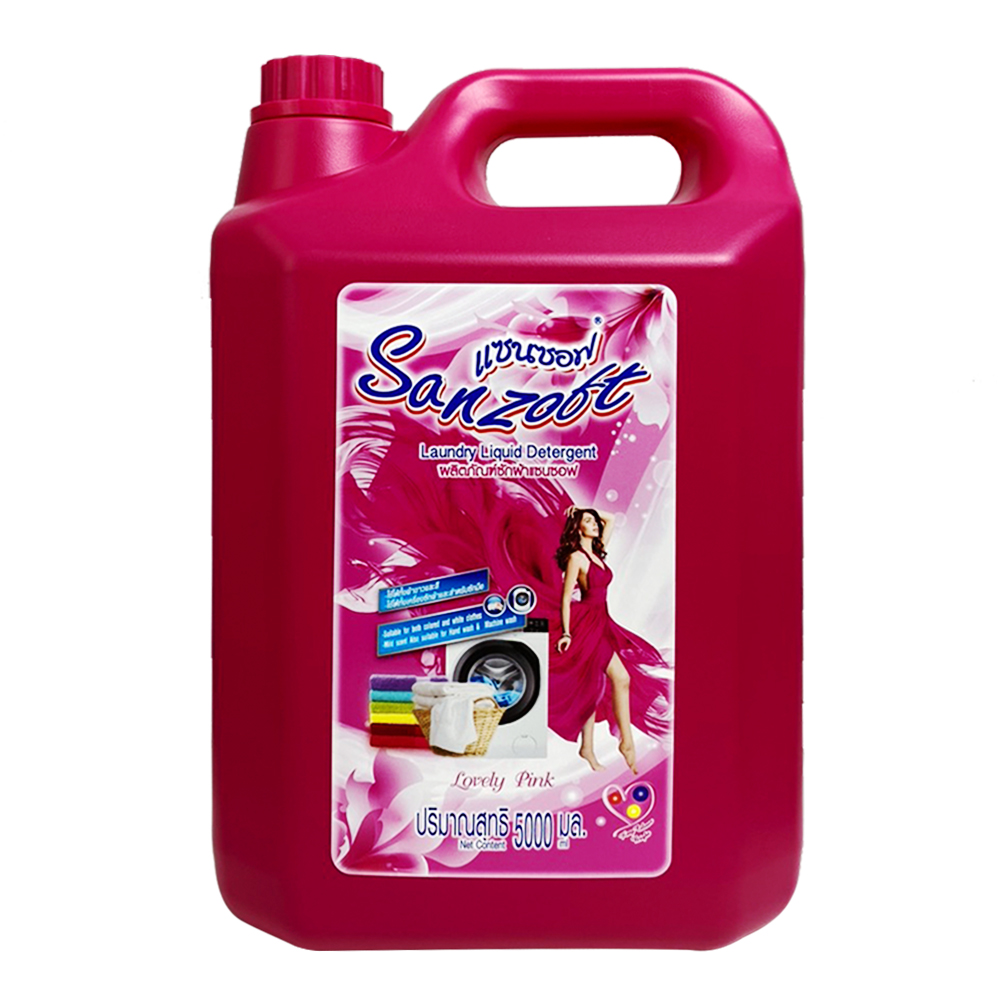 Nước giặt xả nước hoa Thái Lan SANZOFT Lovely pink hương ngọt ngào 5000ml - can hồng