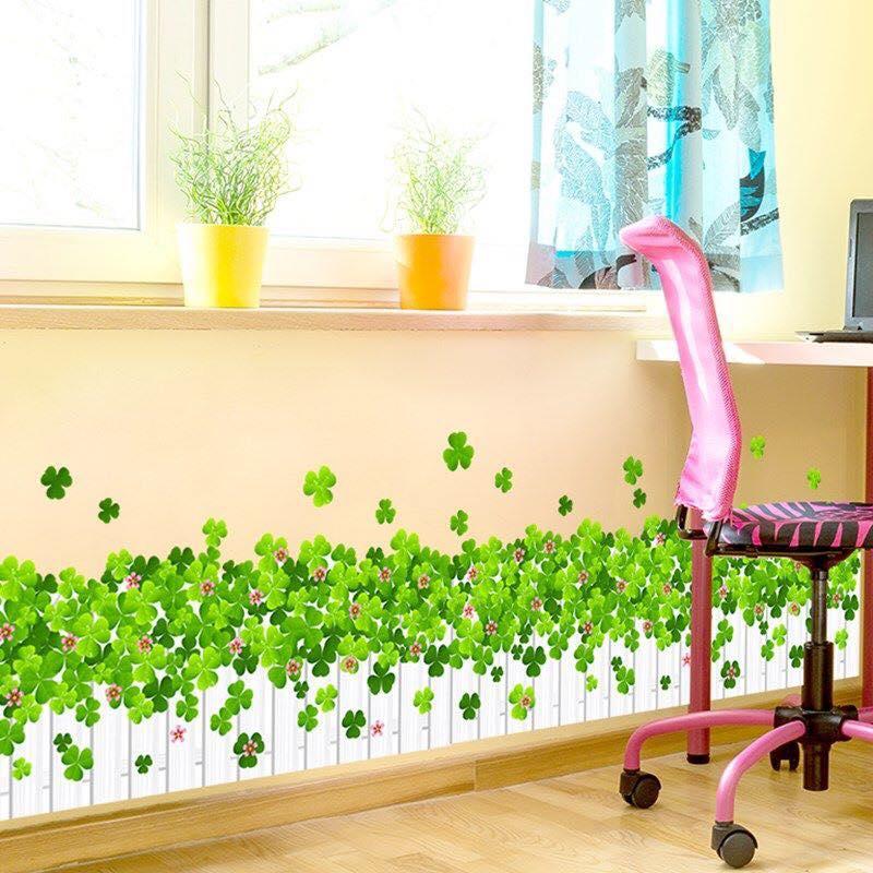 Decal dán tường chân tường cỏ ba lá -A12-vivadecal