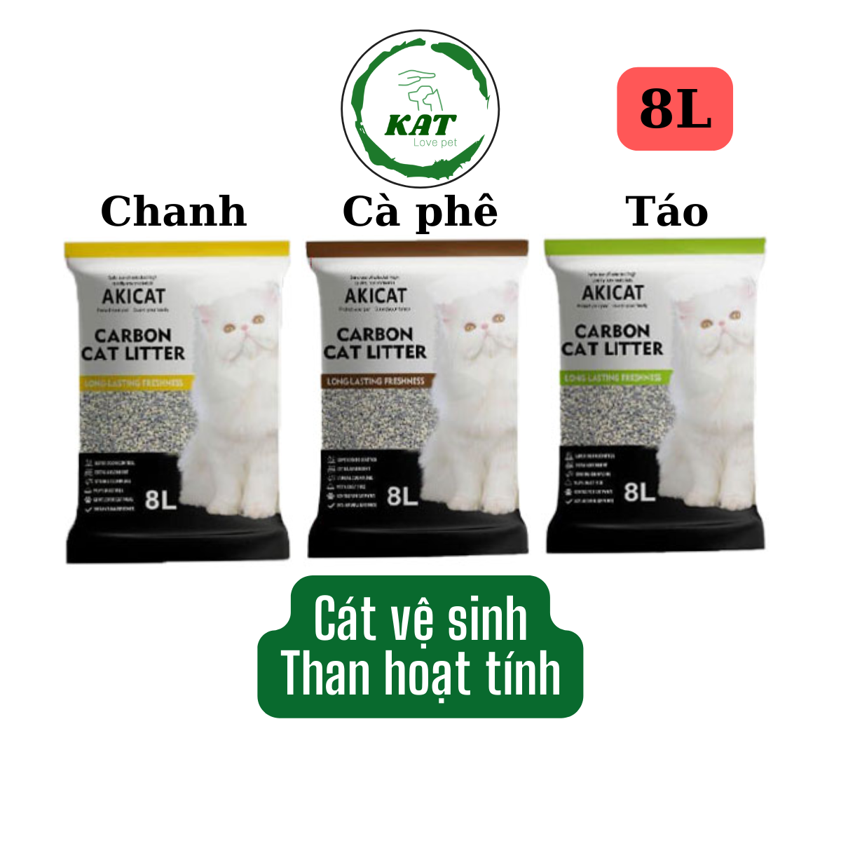 8L Cát vệ sinh cho mèo AKICAT than hoạt tính - Bao 8L - KAT Store