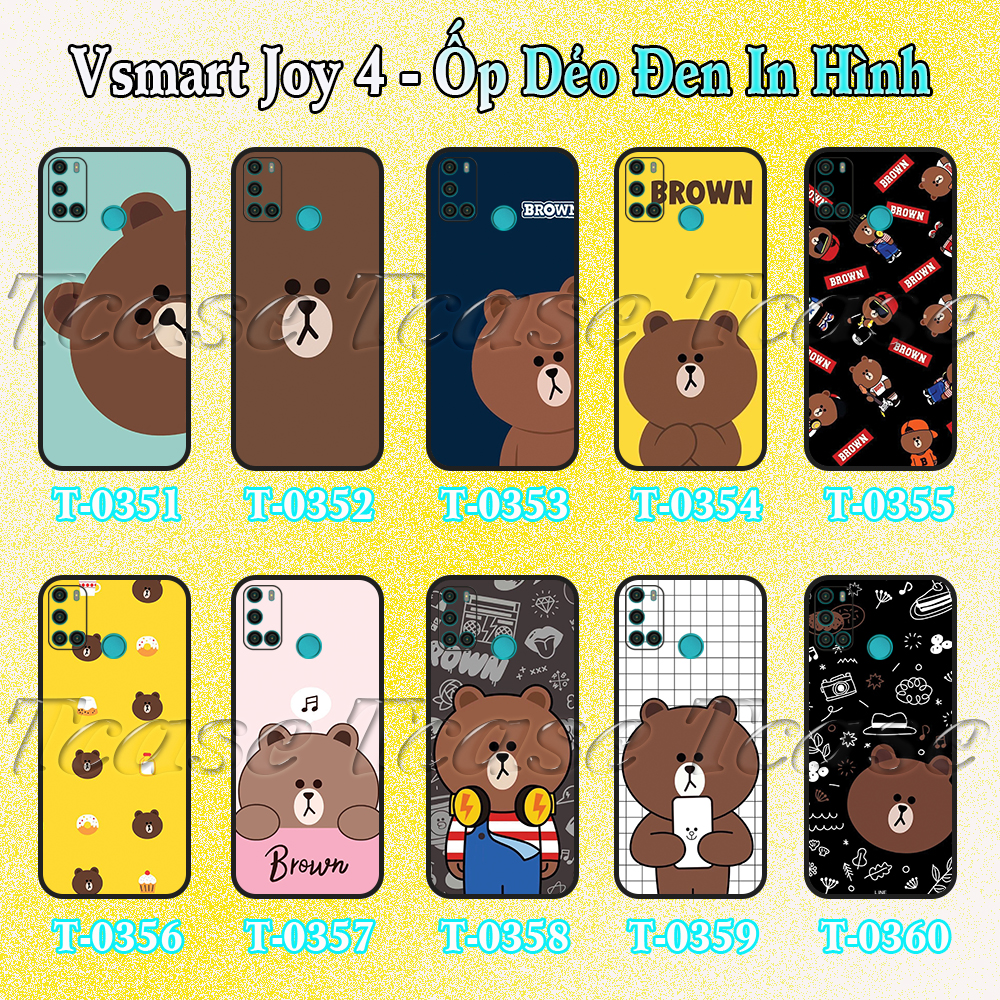 Ốp lưng Vsmart Joy 4 - Ốp dẻo đen in hình Gấu Nâu Cute