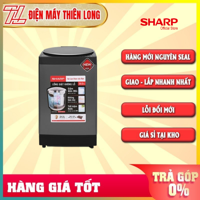Máy giặt Sharp 10.2Kg ES-W102PV-H - HÀNG CHÍNH HÃNG - TRẢ GÓP 0% - GIAO TOÀN QUỐC - NGOÀI HCM TÍNH PHÍ