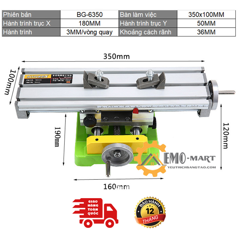 Ê tô bàn trượt 2 chiều lắp khoan bàn miniq bg-6350 - bảo hành 12 tháng - hàng chính hãng
