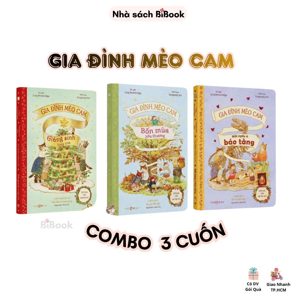 Bộ 3 sách tranh Gia đình Mèo Cam: Giáng Sinh, Bảo Tàng, Bốn Mùa - Tân Việt Books (Giúp bé phát triển tư duy và cảm xúc)