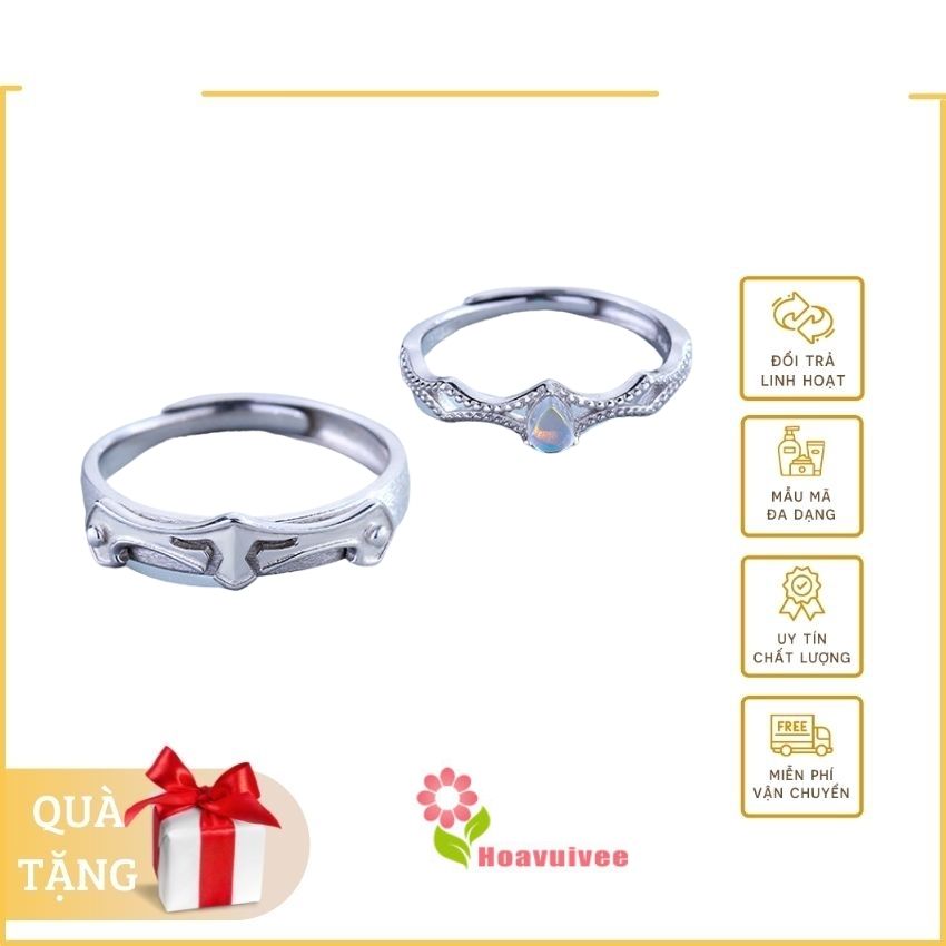 [Freeship+quà 10K]  Nhẫn cặp bạc ý 925 đính đá mặt trăng, Trang sức thời trang nam nữ trẻ trung - BY12 - Hoavuivee