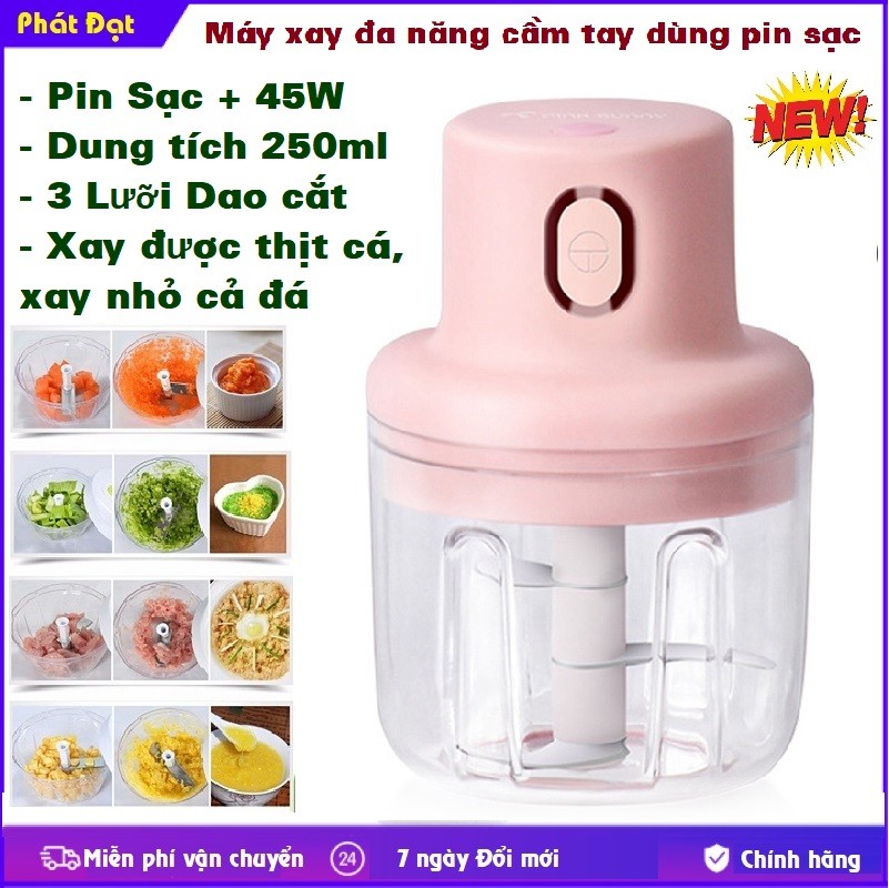 [Hàng chính hãng loại 1] MÁY XAY TỎI ỚT CẦM TAY SẠC PIN - MÁY XAY ĐA NĂNG SẠC ĐIỆN MINI 250ML - 45W - 3 lưỡi dao