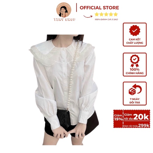 Áo Sơ Mi Trắng Nữ Cổ Bèo 2 Tầng Bánh Bèo Hottrend Dáng Babydoll Chất Đẹp Màu Trắng