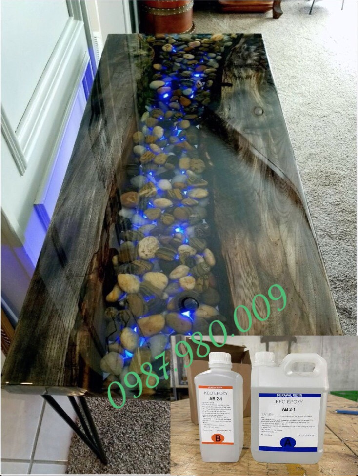 Hàng chuẩn) Keo Epoxy đổ bàn loại siêu cứng, siêu trong tự tan bọt.
