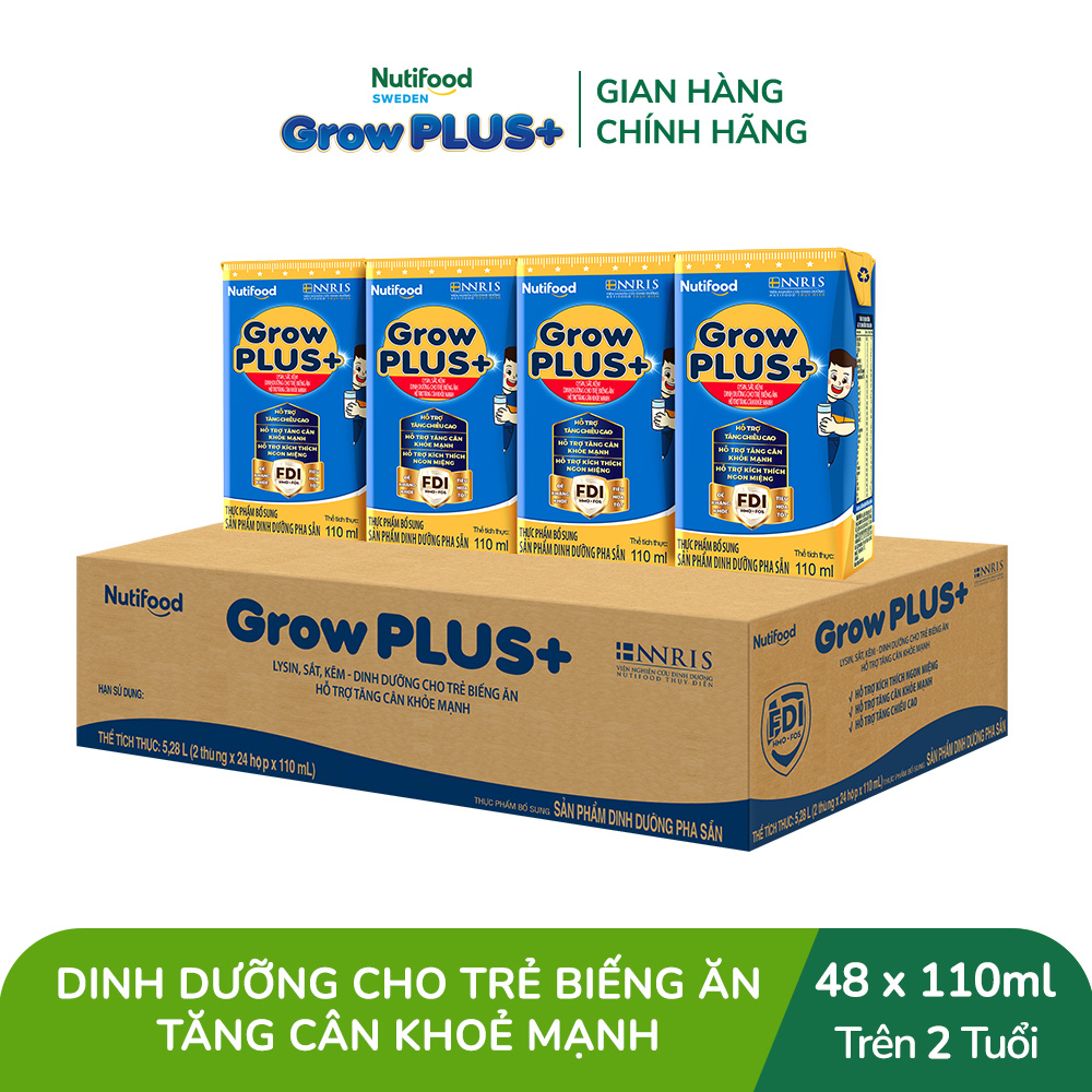 Thùng Sữa Bột Pha Sẵn Nutifood GrowPLUS+ Biếng Ăn 110ml - Hỗ Trợ Kích Thích Ngon Miệng, Tăng Cân Khỏe Mạnh - Trên 2 Tuổi (48 Hộp x 110ml)