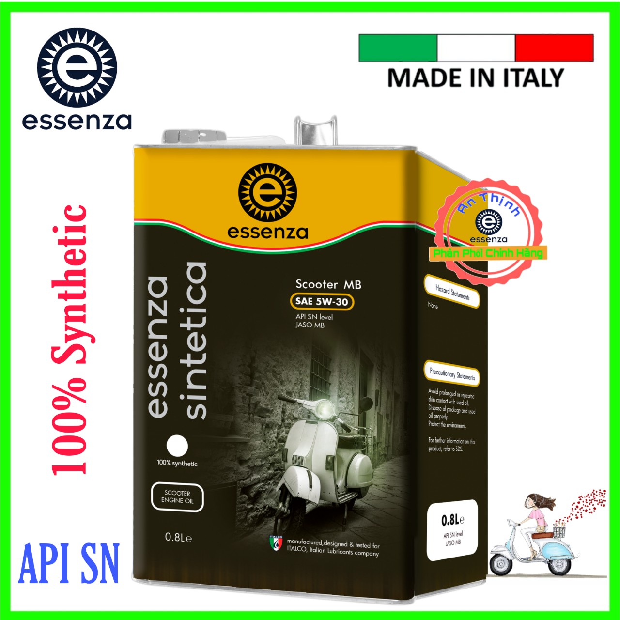- nhớt xe tay ga essenza sintetica scooter 5w30 tổng hợp 100%-800ml và 1l- nhập khẩu từ ý