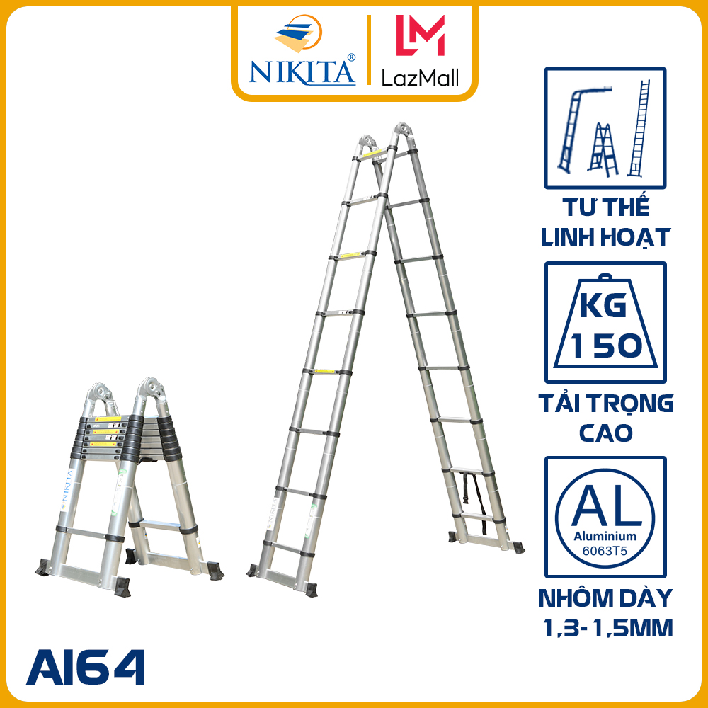 Thang rút nhôm đa năng 6 mét 4 - tiêu chuẩn châu âu chính hãng - ai64