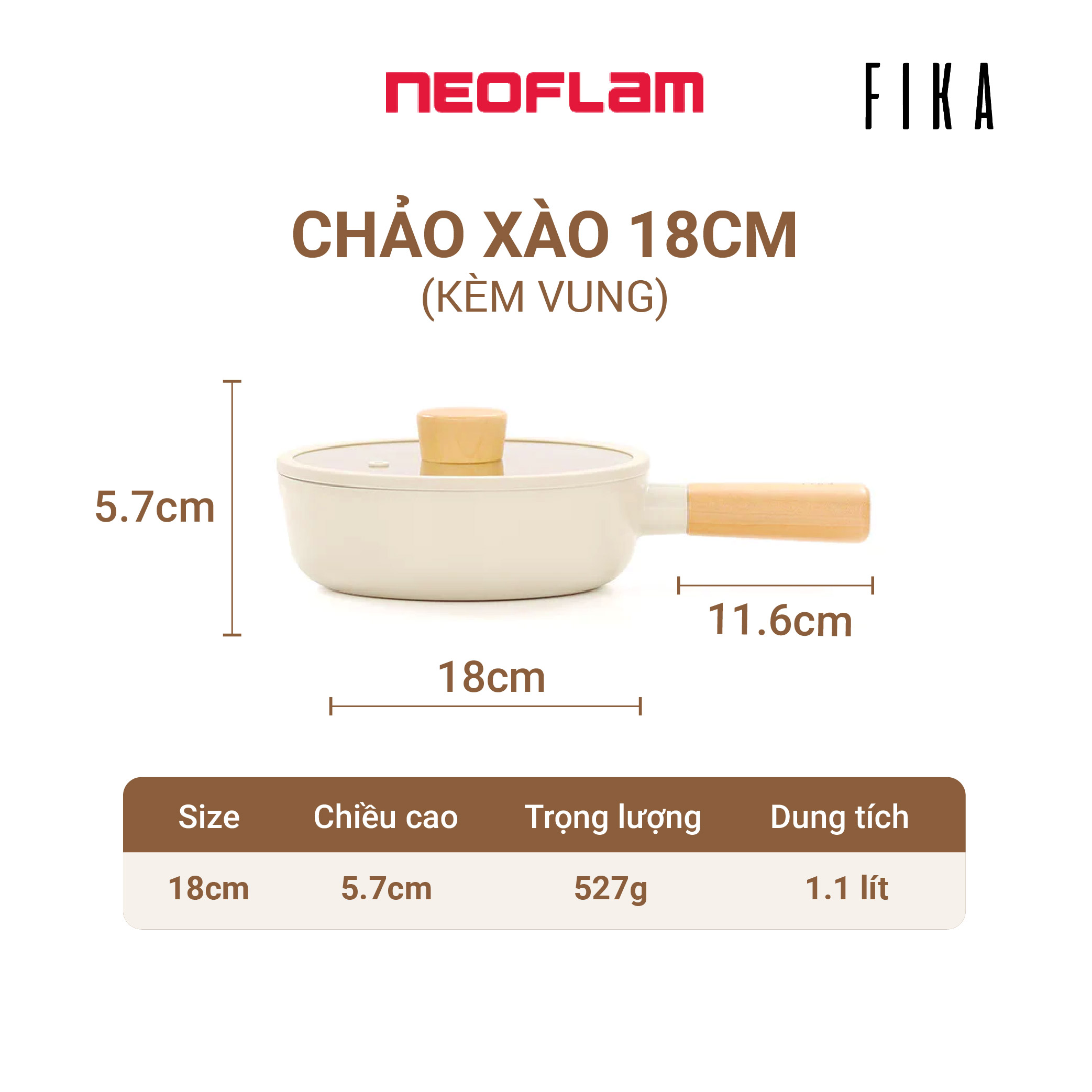 Chảo xào Neoflam Fika 18cm, Made in Korea. Hàng có sẵn, giao ngay