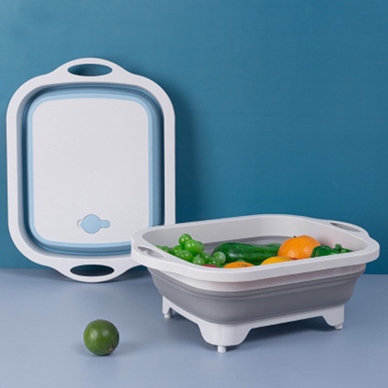 Thớt kèm chậu và rổ đựng gấp gọn đa năng 3 trong 1, dùng để thái đồ rửa rau củ quả
