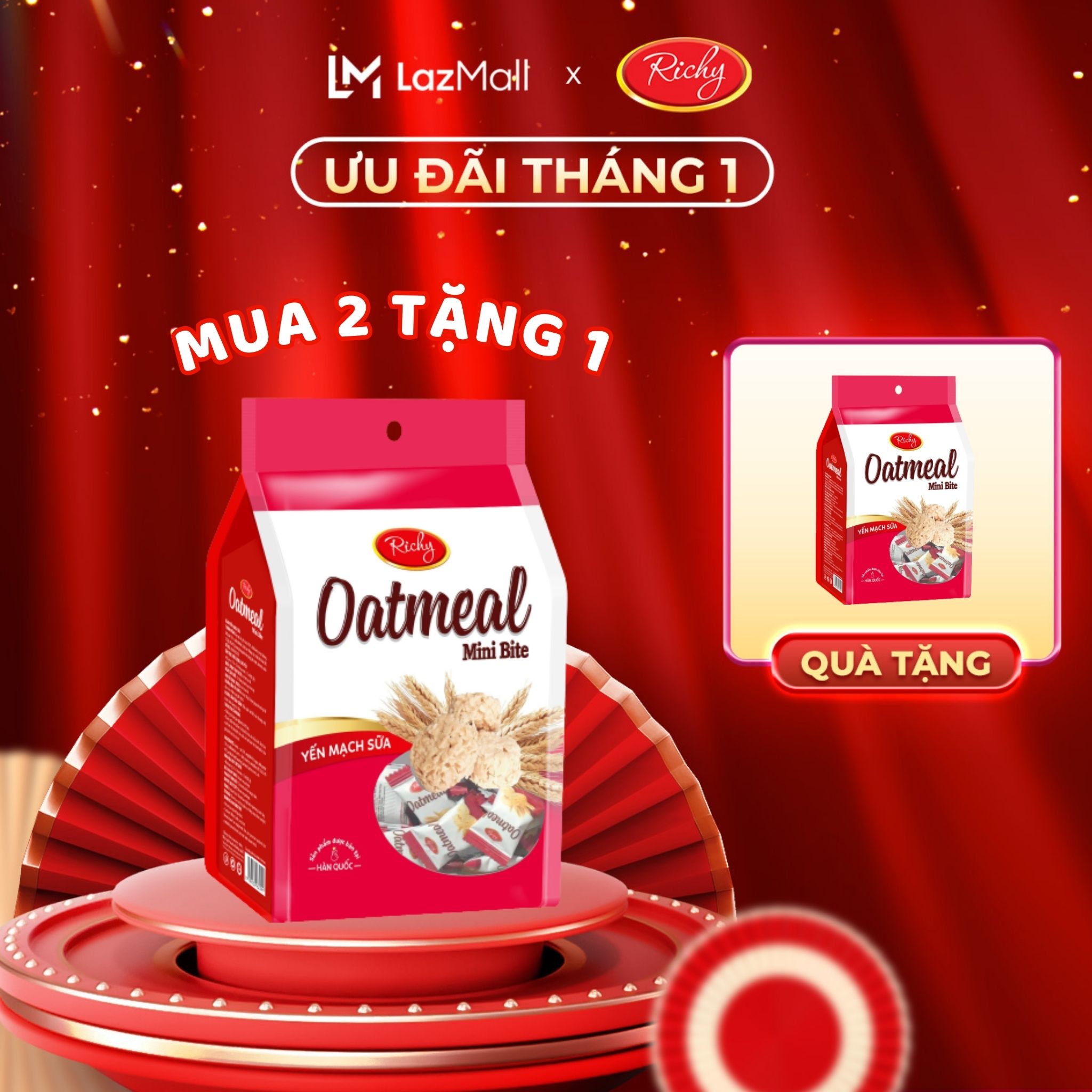 [MUA 2 TẶNG 1] Bánh YẾN MẠCH OATMELA RICHY túi 206g - bánh kẹo Richy