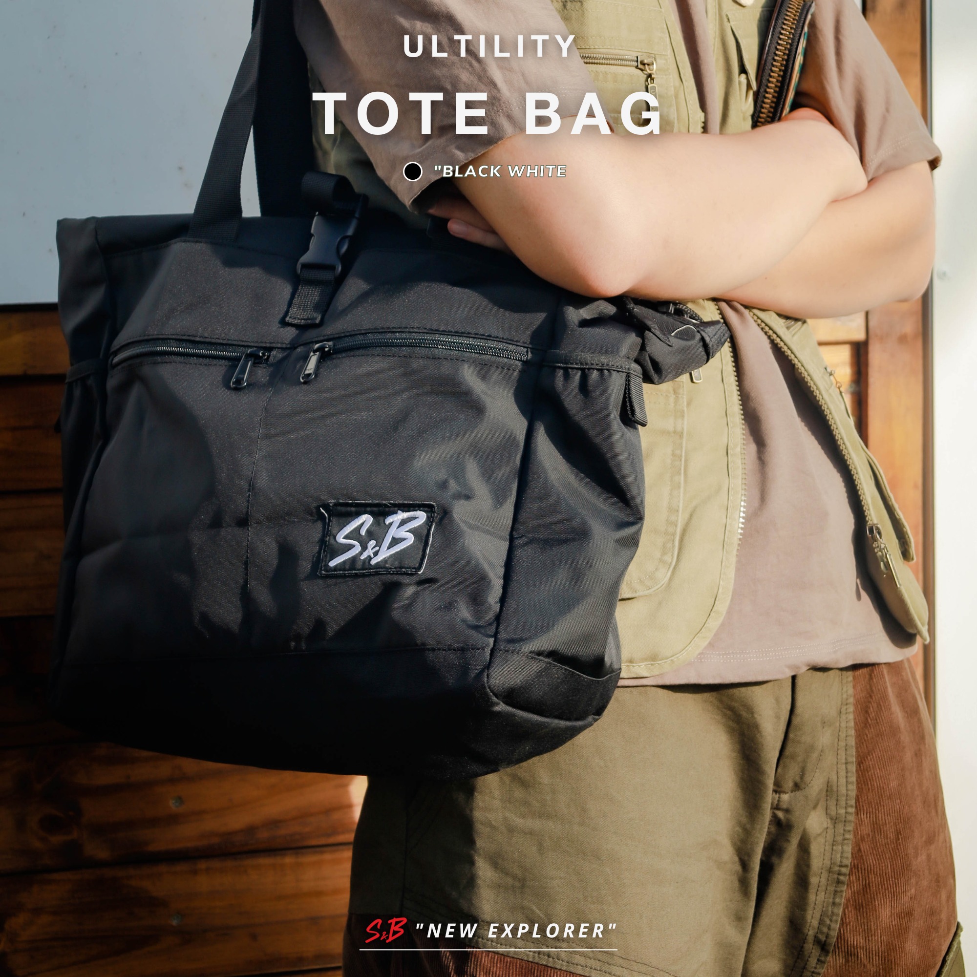 Ultility Tote Bag túi tiện lợi chính hãng thương hiệu S&B màu đen
