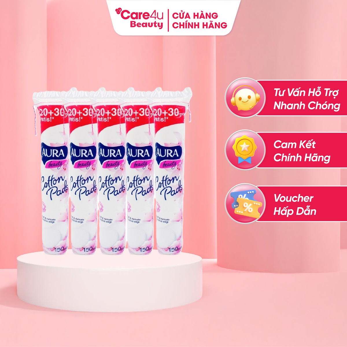 Combo 5 bông tẩy trang aura cotton pad 150 miếng / 1 gói