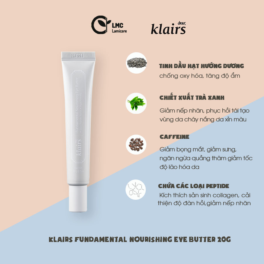 Kem dưỡng giảm nếp nhăn, chống lão hoá cho mắt Klairs fundamental nourishing eye butter 20g
