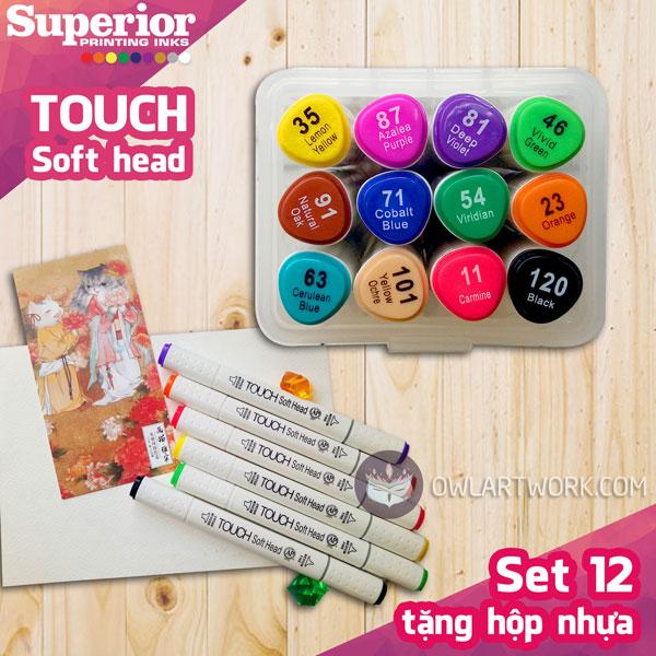 [HCM]Bộ bút Marker TOUCH SOFT HEAD - Set 12 màu