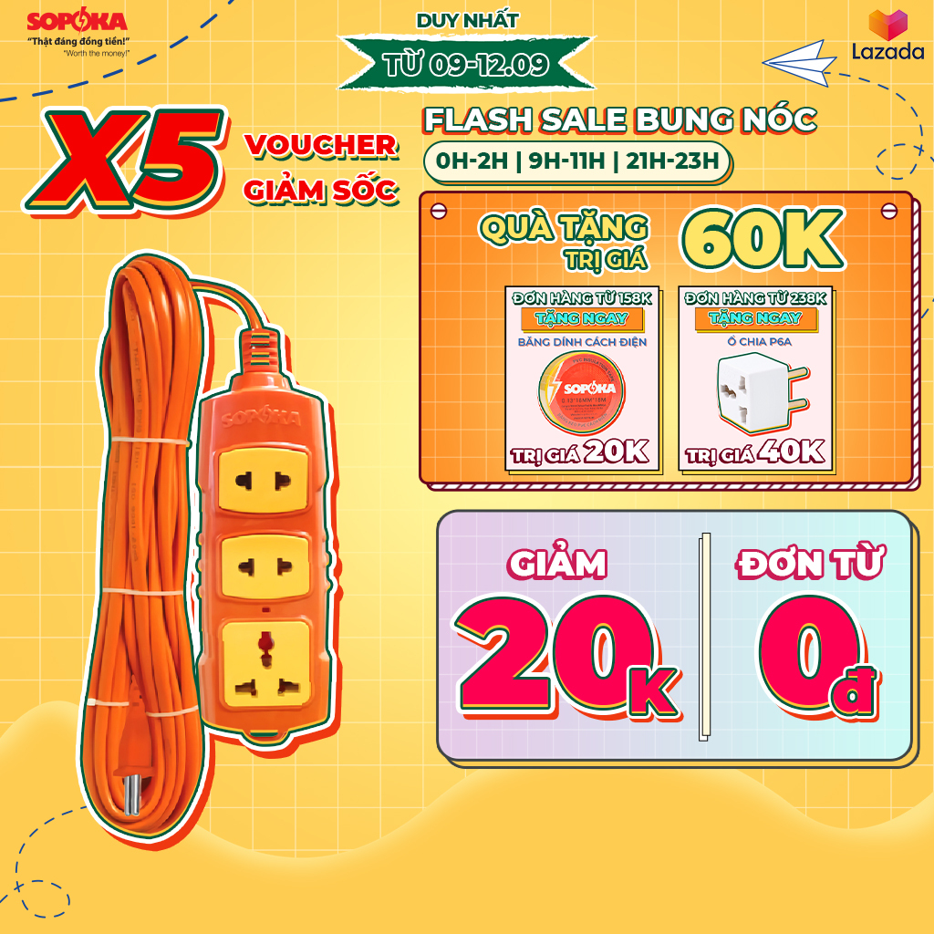 Ổ cắm điện siêu chịu tải 3000W SOPOKA T-3000W