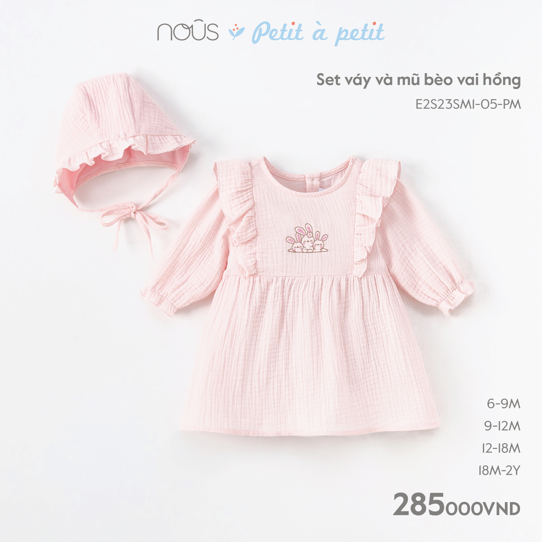 Set váy, body cộc Nous kèm phụ kiện nhiều màu sắc họa tiết dễ thương từ 3-6 tháng đến 18-24 tháng tuổi