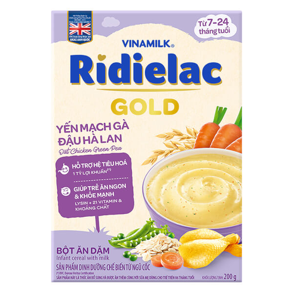 Bột ăn dặm Ridielac Gold Yến mạch gà đậu hà lan HG 200g , date 10 11 2024