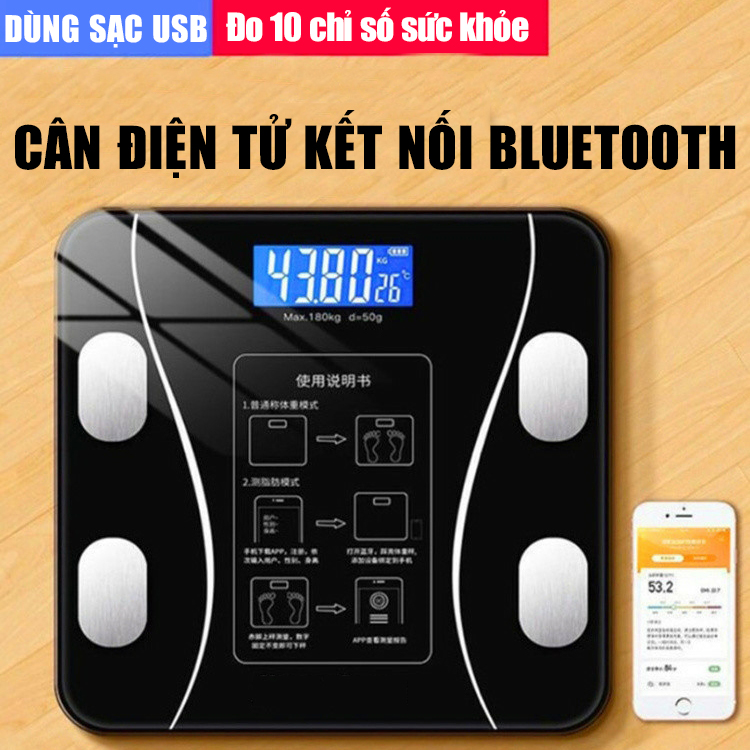 Cân Điện Tử Cân Sức Khỏe Sạc Usb Kết Nối Bluetooth Thông Minh Phân Tích Cân Nặng, Tỷ Lệ Mỡ Sức Khỏe