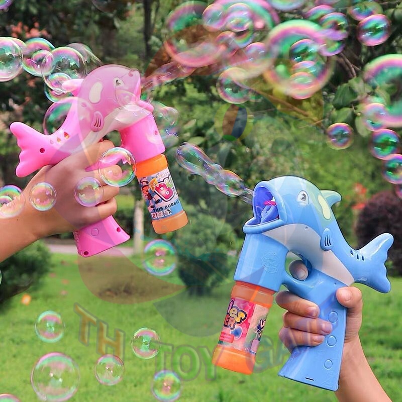 Súng cá heo thổi bong bóng xà phòng, đồ chơi có đèn có nhạc an toàn cho trẻ em