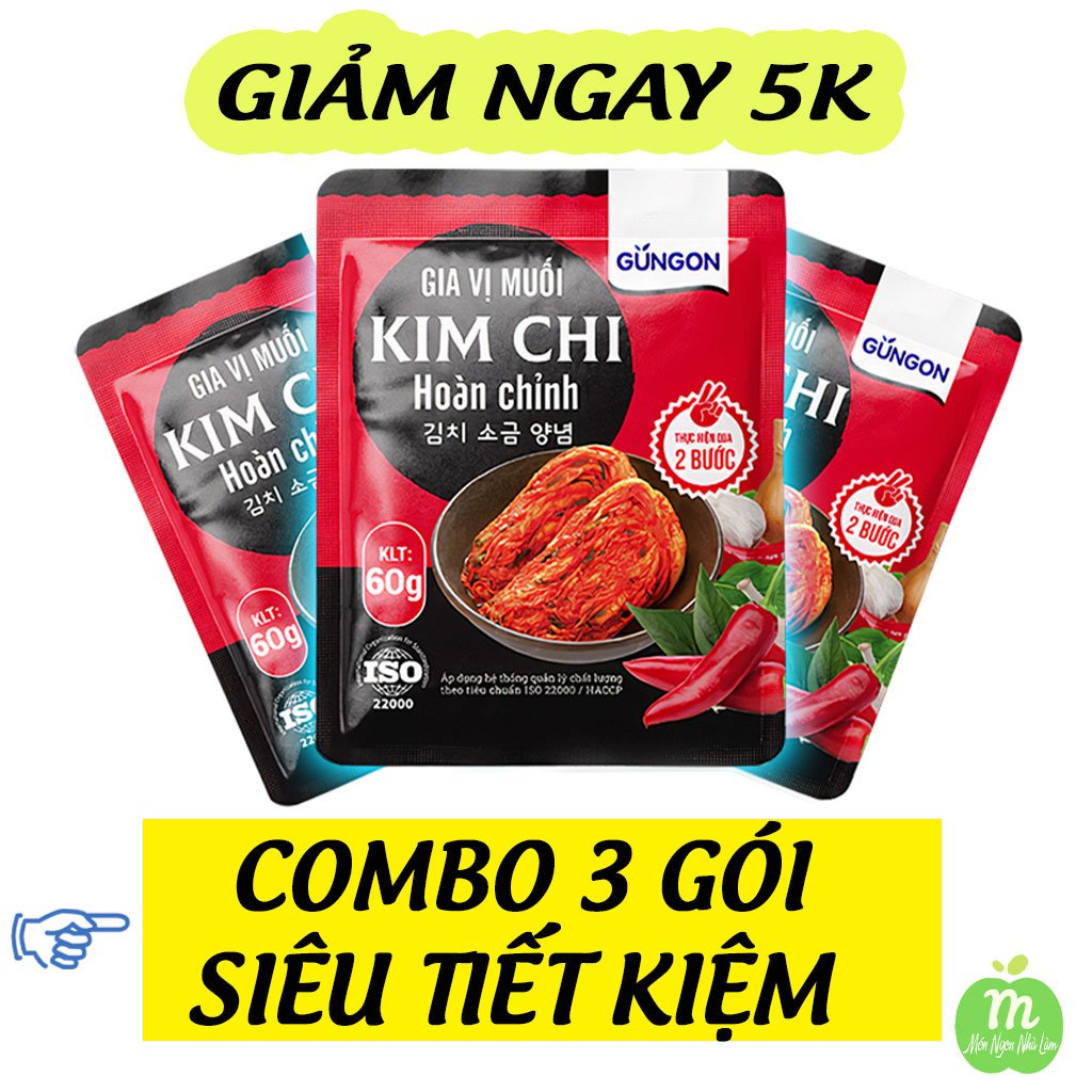 Combo 3 gói Gia vị muối Kim Chi hoàn chỉnh, Bột gia vị làm Kimchi Hàn Quốc Gungon